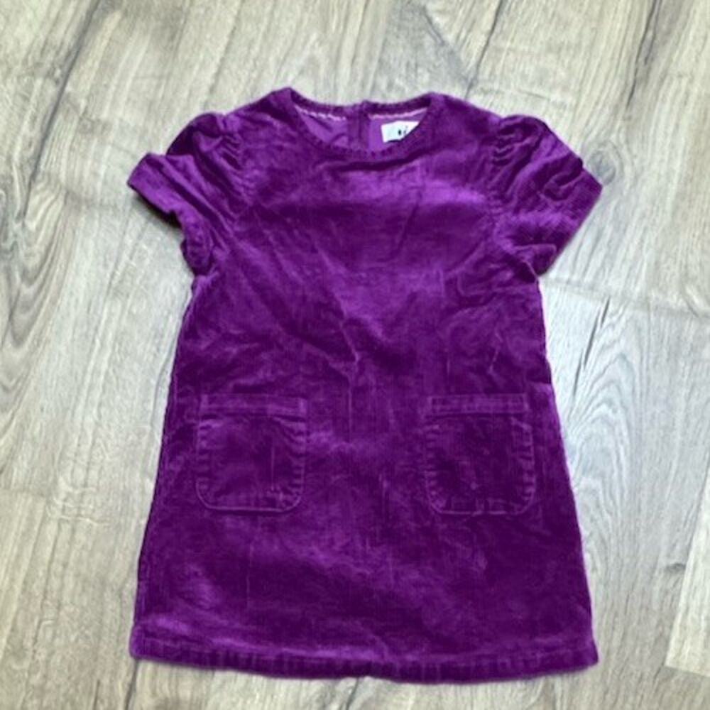 Mini Boden Dress Corduroy Purple Girls Size 5-6Y Pockets Short Sleeve Knee